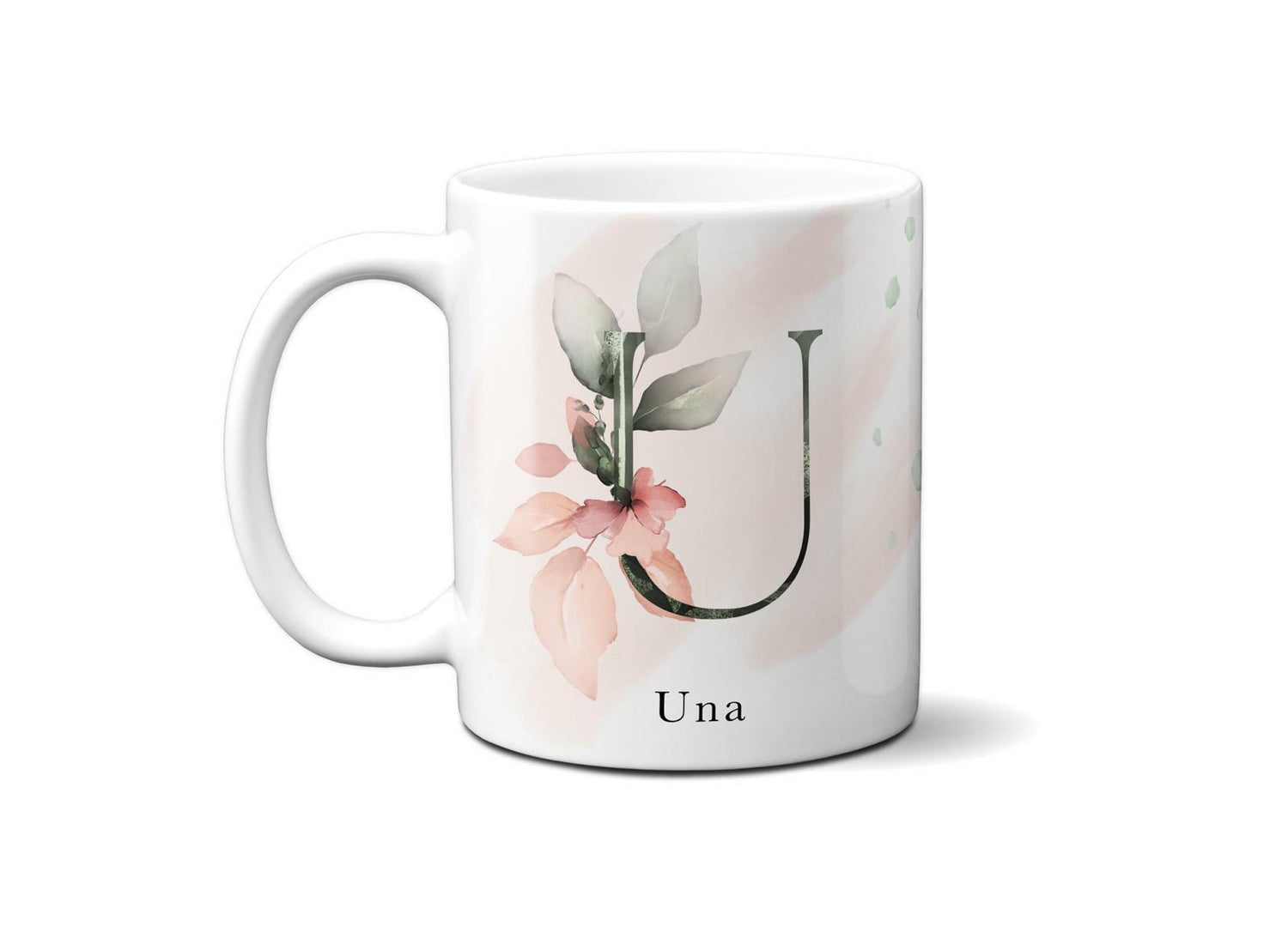 Gentle Touch Blush Pink Design Name Initial Letter Coffee Mug Gift 11oz Ceramic