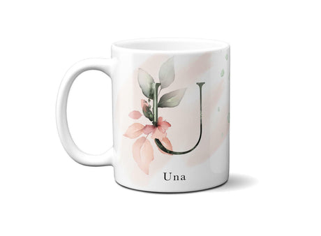Gentle Touch Blush Pink Design Name Initial Letter Coffee Mug Gift 11oz Ceramic