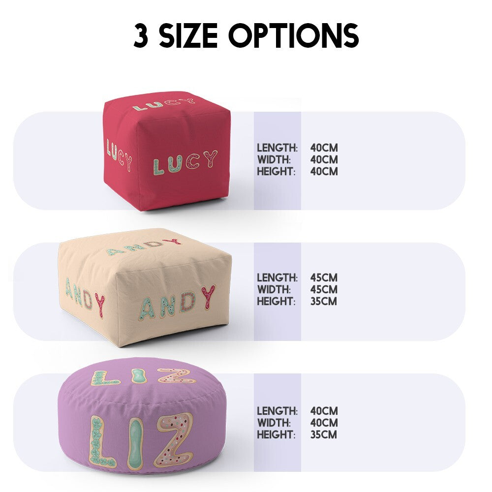 Personalised Any Name Cookie Alphabet Font Ottoman Filled Pouffe Washable Cover