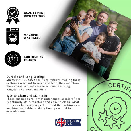 Upload Your Own Photo Custom Made Printed Soft Square Filled Cushion Throw