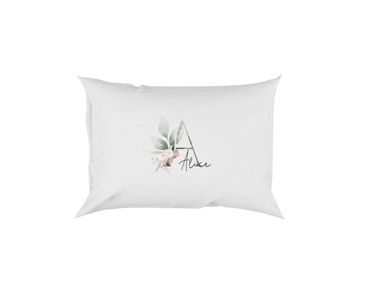 Personalised Your Name Gentle Botanical Blush Initial Letter Pillow Case Gift