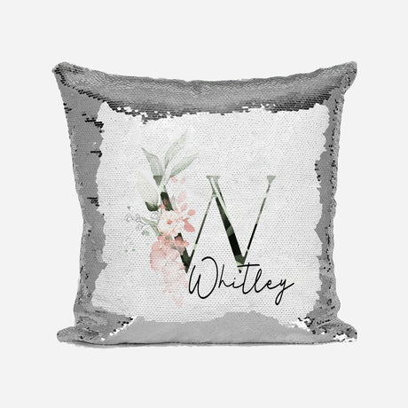 Personalised Gentle Botanical Blush Sequin Magic Cushion Cover + Pillow Kids