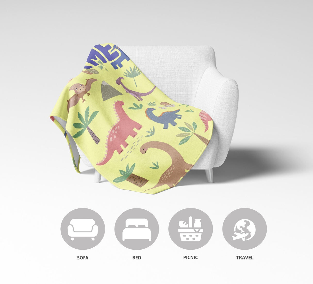 Personalised Custom Name Dinosaurs Clip Art Soft Warm Fleece Blanket Decoration