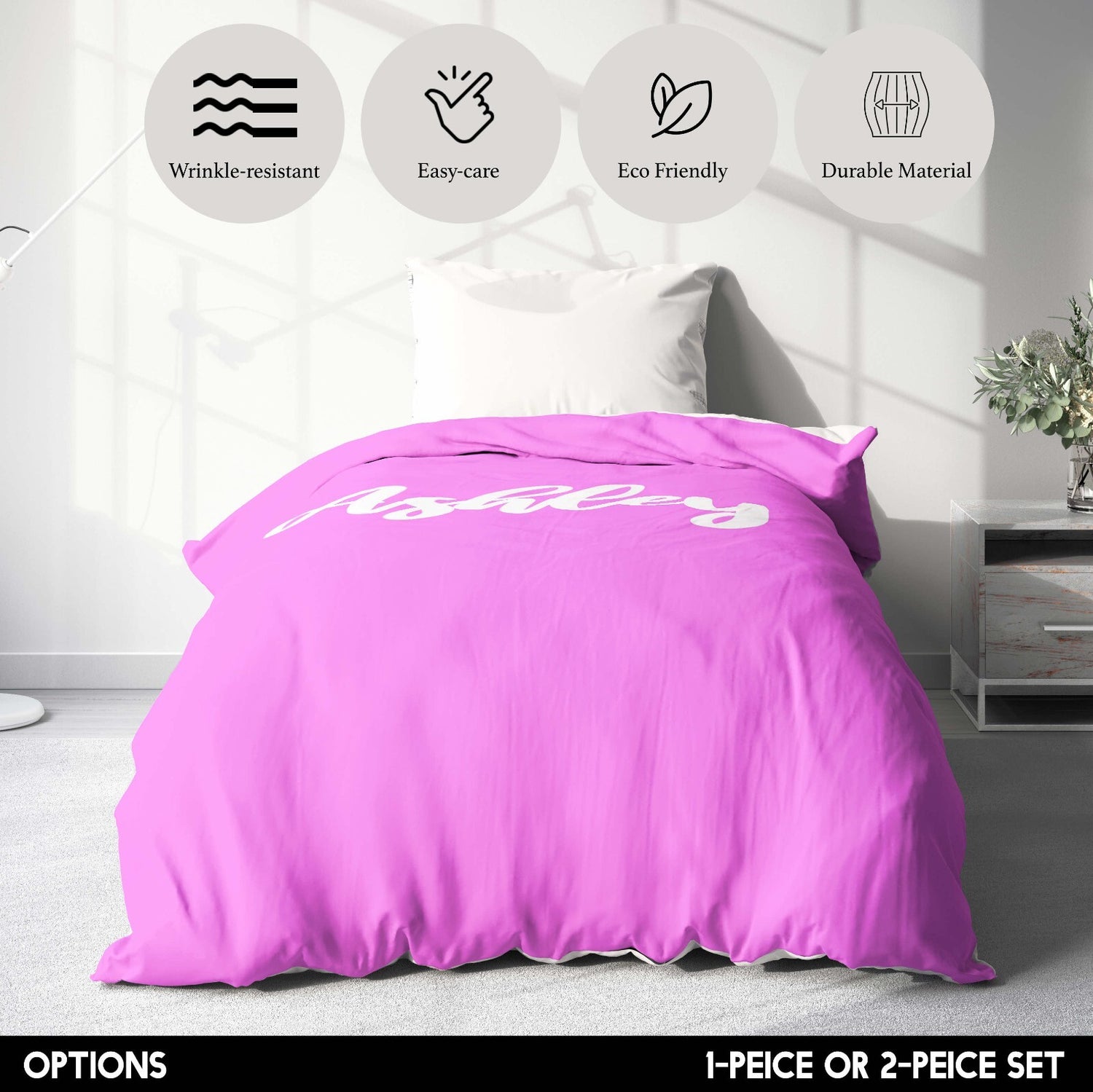 Personalised Custom Name Colour Script Font Single Bed Duvet Cover + Pillowcase