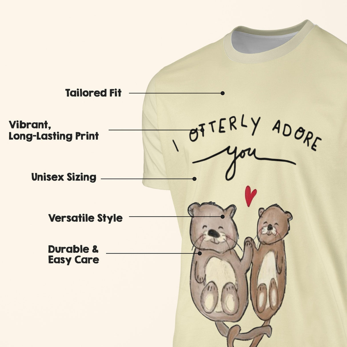 I Otterly Adore You Personalised Funny T-Shirt Custom Print Unisex Choose Colour