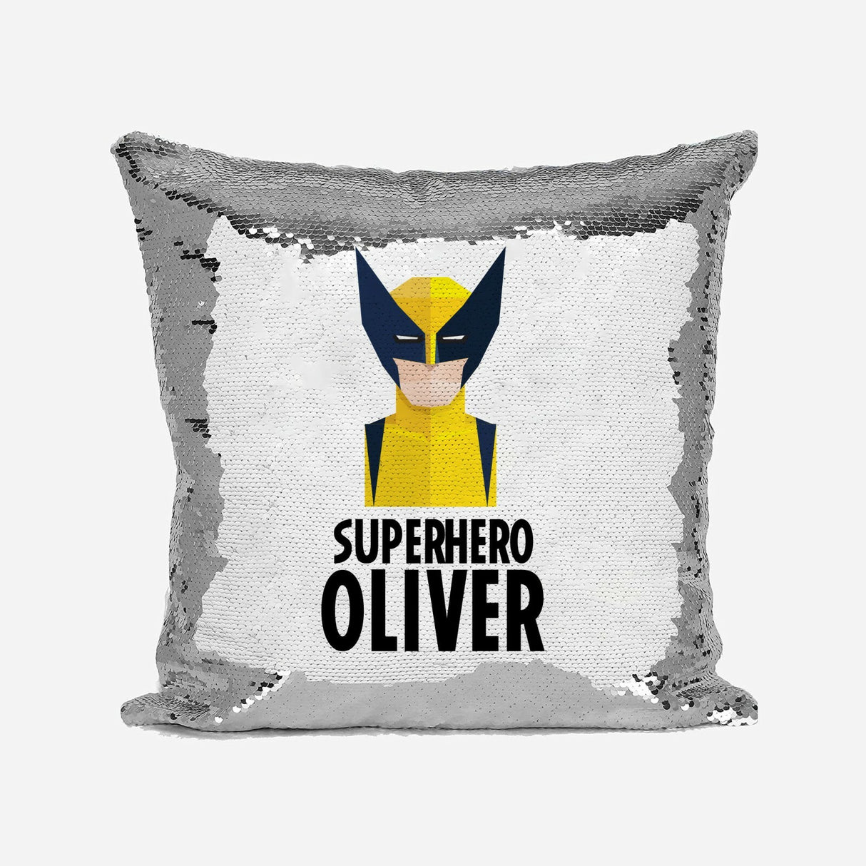 Superhero Personalised Name Kids Boys Sequin Magic Cushion Cover + Pillow
