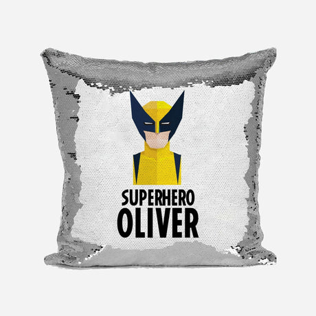 Superhero Personalised Name Kids Boys Sequin Magic Cushion Cover + Pillow