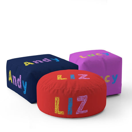 Personalised Any Name Crayon Custom Colour Ottoman Filled Pouffe Washable Cover