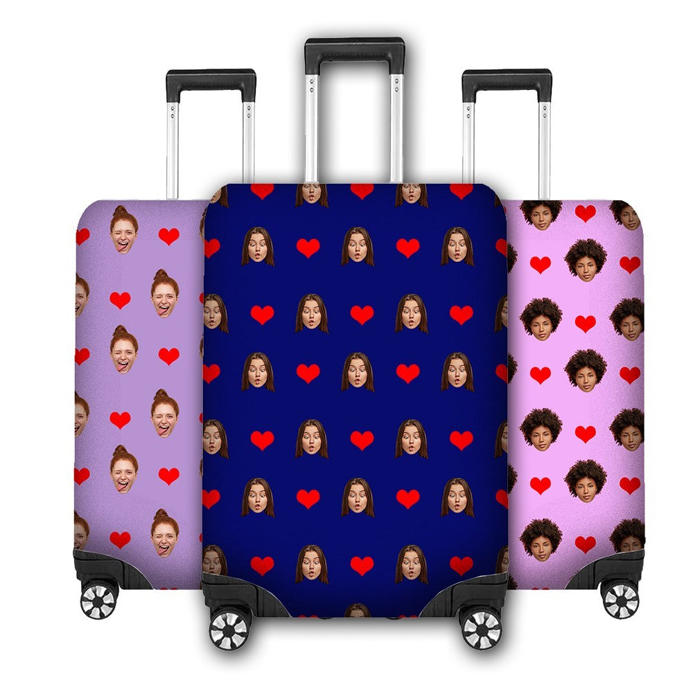 Face Cut Out All Over With Heart Luggage Cover Personalise Suitcase Wrap Unique