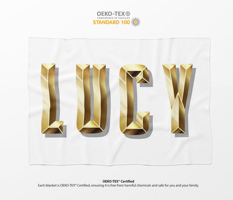 Personalised Name Any Name Gold Brick Letter Soft Fleece Mink Blanket Gift Decor