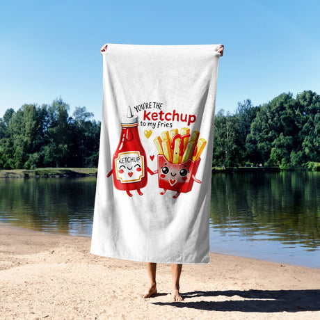 Ketchup To My Fries Custom Coloured Cheeky Funny Romantic Beach Bath Sheet Towel