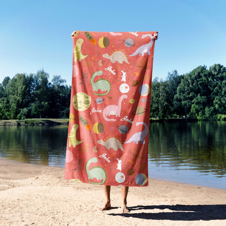 Personalised Custom Name Cartoon Baby Dinosaurs Absorbent Beach Bath Sheet Towel