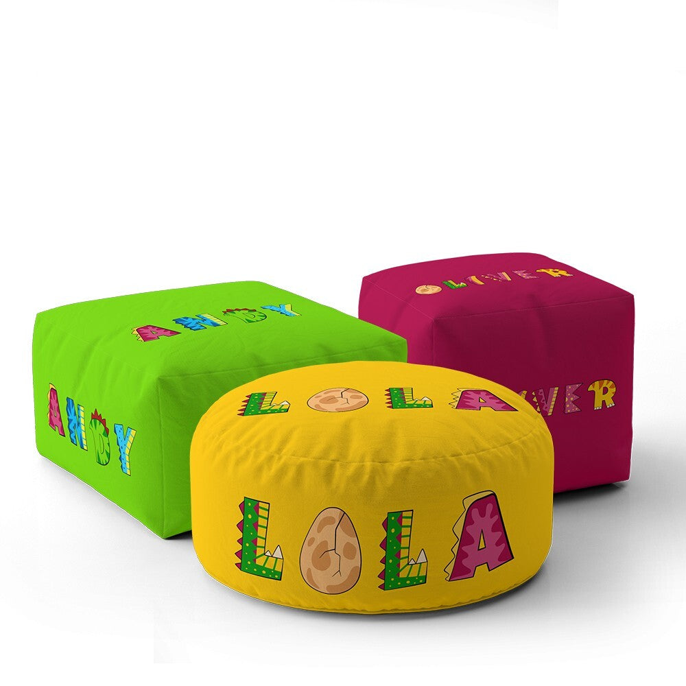 Personalised Name Dinosaur Alphabet Font Ottoman Filled Pouffe Washable Cover
