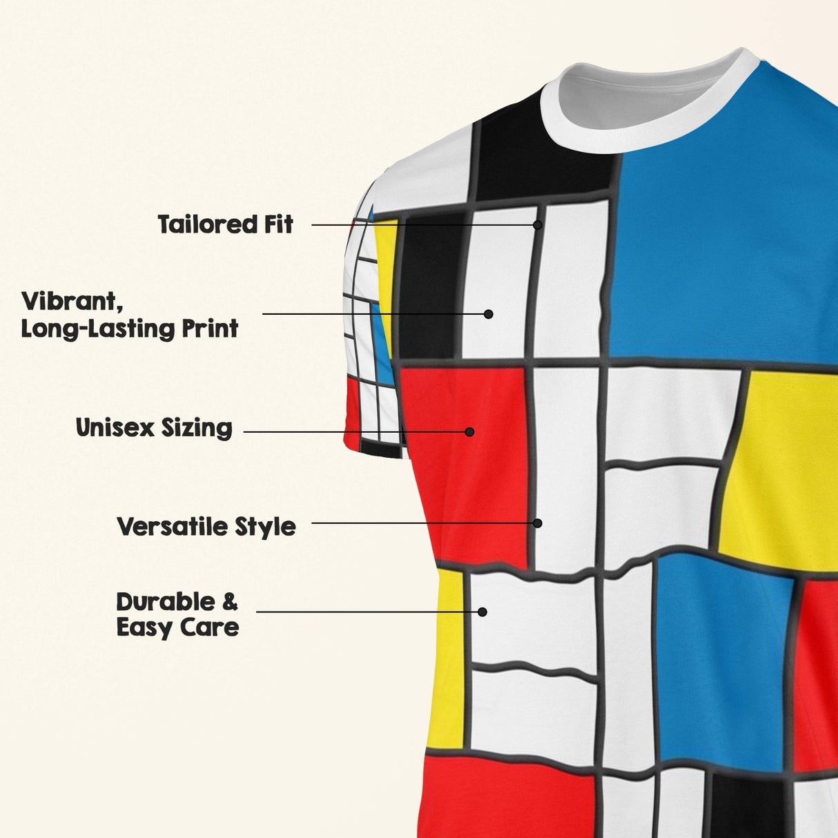 Piet Mondrian Inspired Custom All Over Printed Unisex T-Shirt Modern Art Design