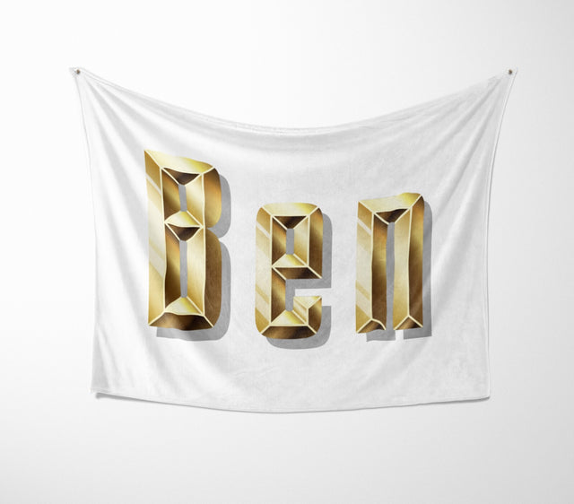 Personalised Name Any Name Gold Brick Letter Soft Fleece Mink Blanket Gift Decor