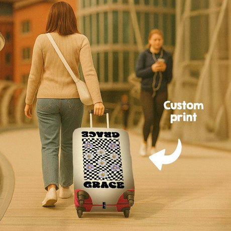 Retro Daisy Grid Name Gift Custom Luggage Cover Personalise Suitcase Protector