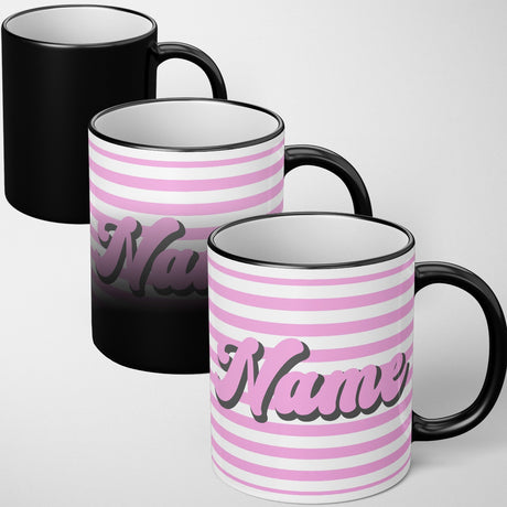 Personalised Custom Name  Stripe Retro Font Heat Sensitive Colour Changing Mug