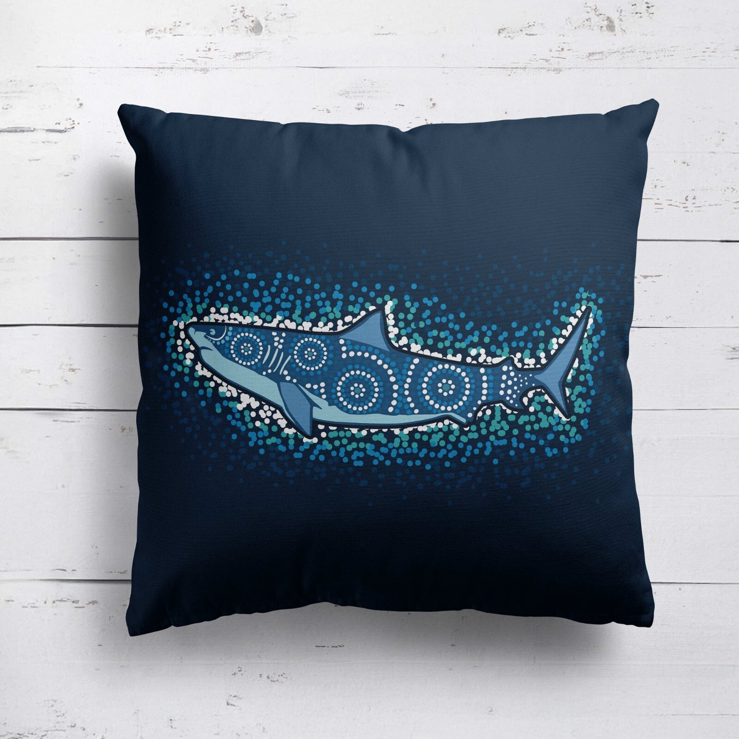 Custom Made Shark Ocean Sea Blue Design Print Square Fill Zipped Cushion Throw