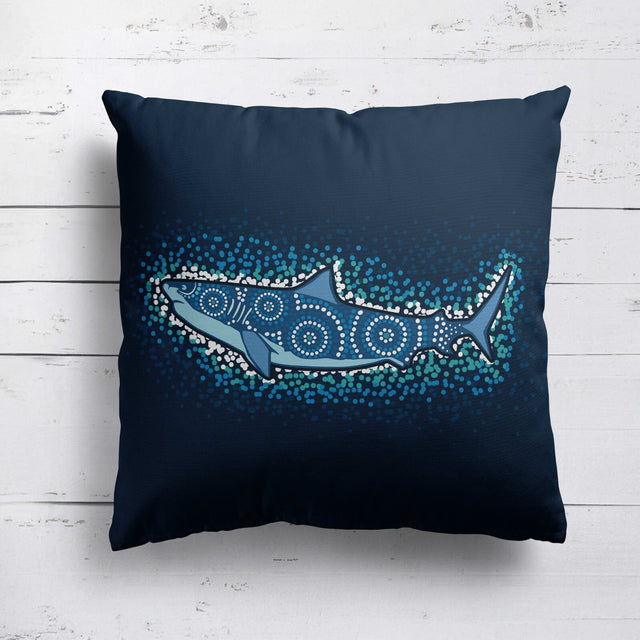 Custom Made Shark Ocean Sea Blue Design Print Square Fill Zipped Cushion Throw
