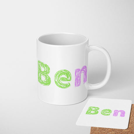 Personalised Any Name Colourful Retro Chalk Coffee Tea Mug Coaster Gift Him Her