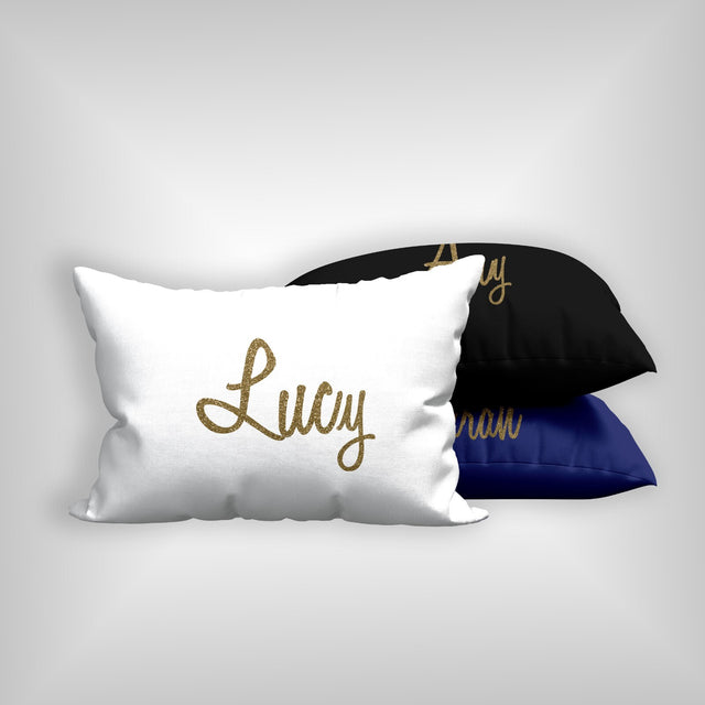 Personalised Name Gold Glitter Font Customised Printed Soft Pillowcase Pillow