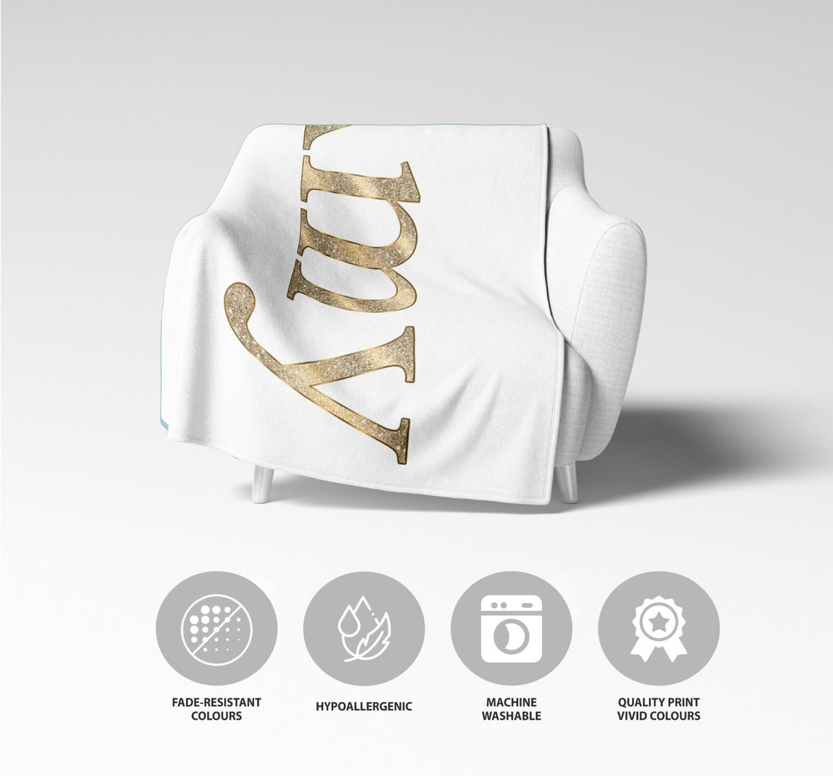 Personalised Name Vector Golden Alphabet Soft Fleece Mink Blanket Gift Decor