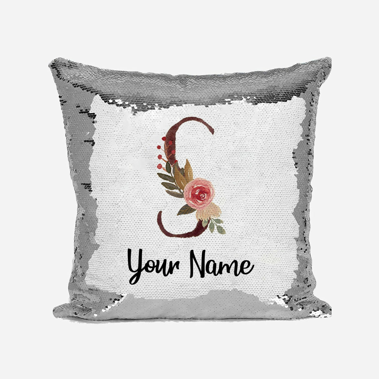 Personalised Floral Watercolour Effect Alphabet Sequin Magic Cushion + Pillow
