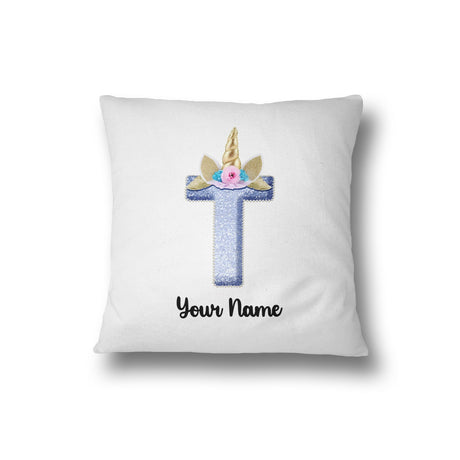 Personalised Unicorn Sparkly Kids Girls Monogram Alphabet Initial Letter Cushion