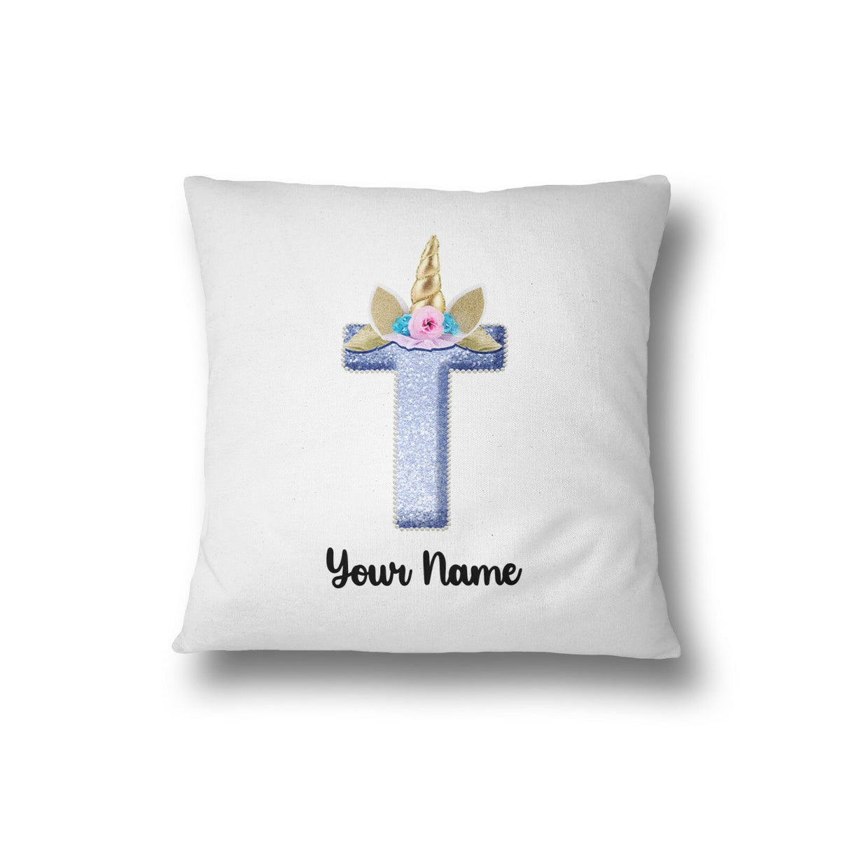 Personalised Unicorn Sparkly Kids Girls Monogram Alphabet Initial Letter Cushion