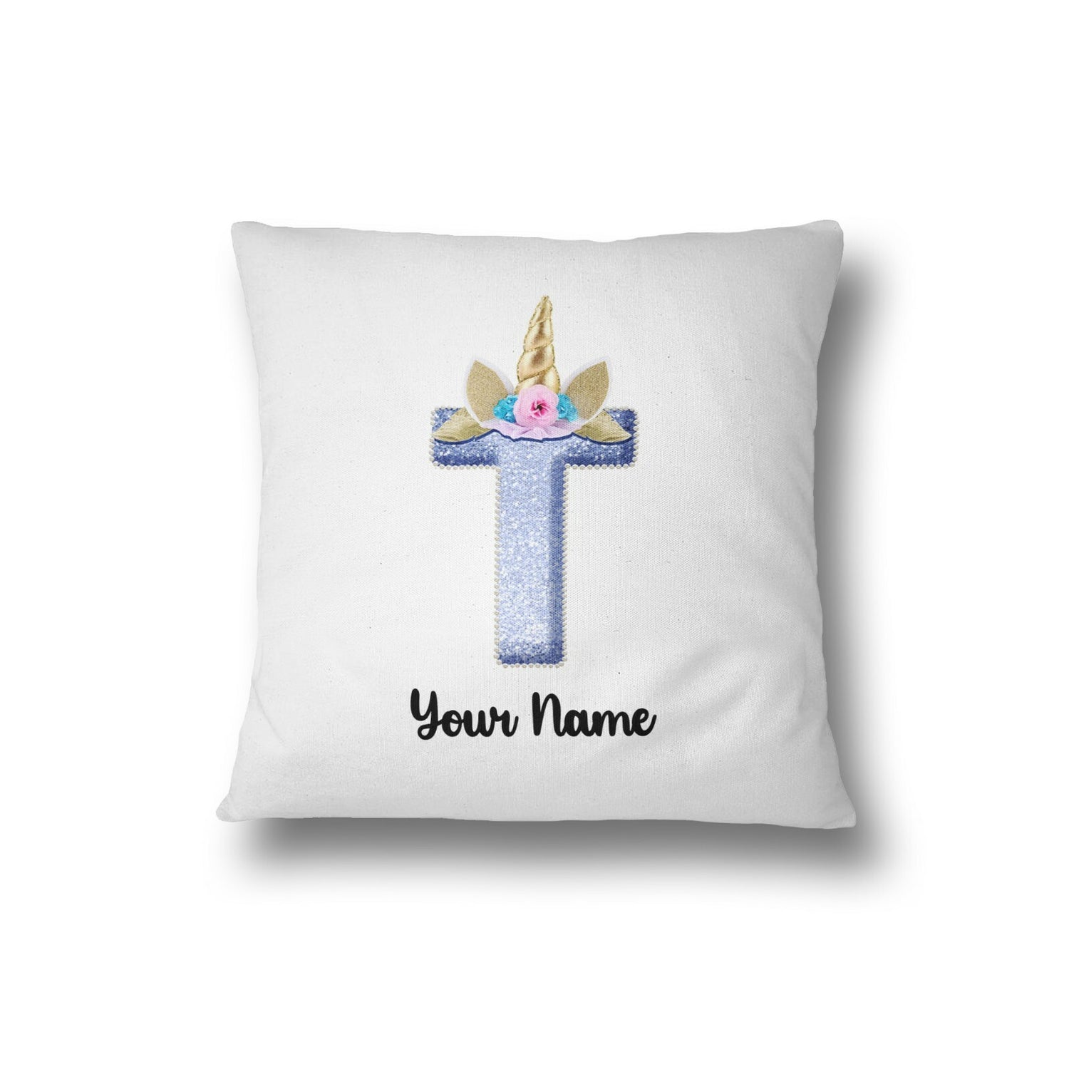 Personalised Unicorn Sparkly Kids Girls Monogram Alphabet Initial Letter Cushion