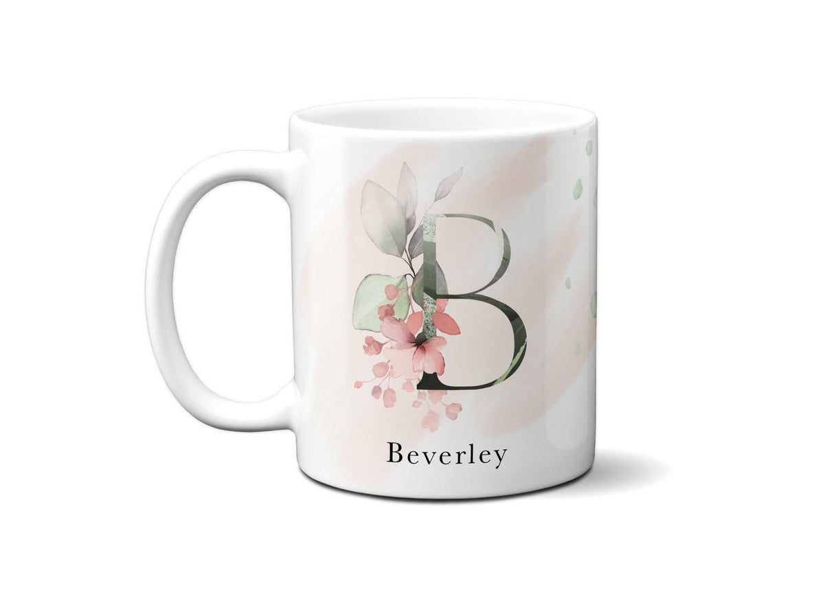 Gentle Touch Blush Pink Design Name Initial Letter Coffee Mug Gift 11oz Ceramic