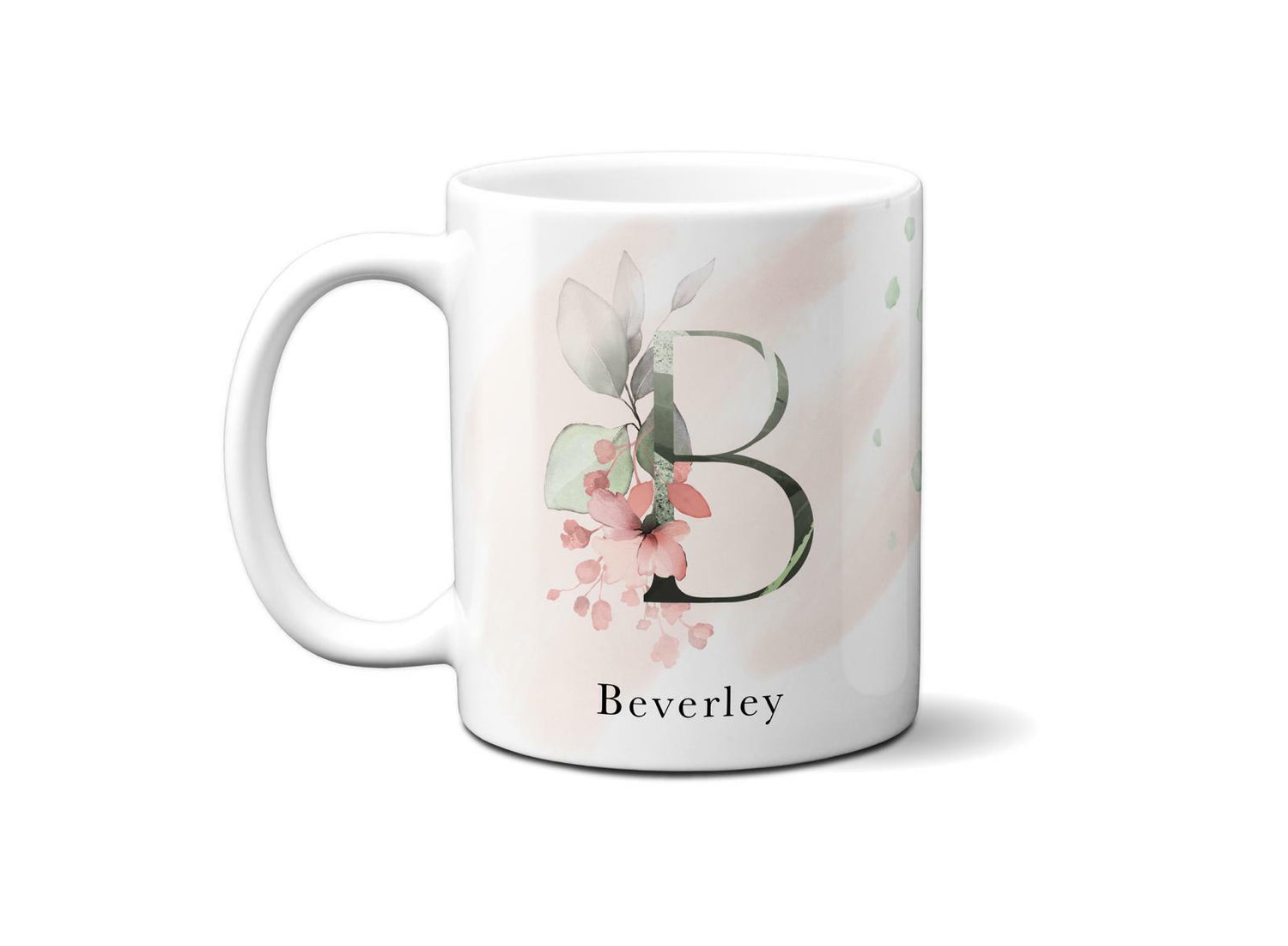 Gentle Touch Blush Pink Design Name Initial Letter Coffee Mug Gift 11oz Ceramic