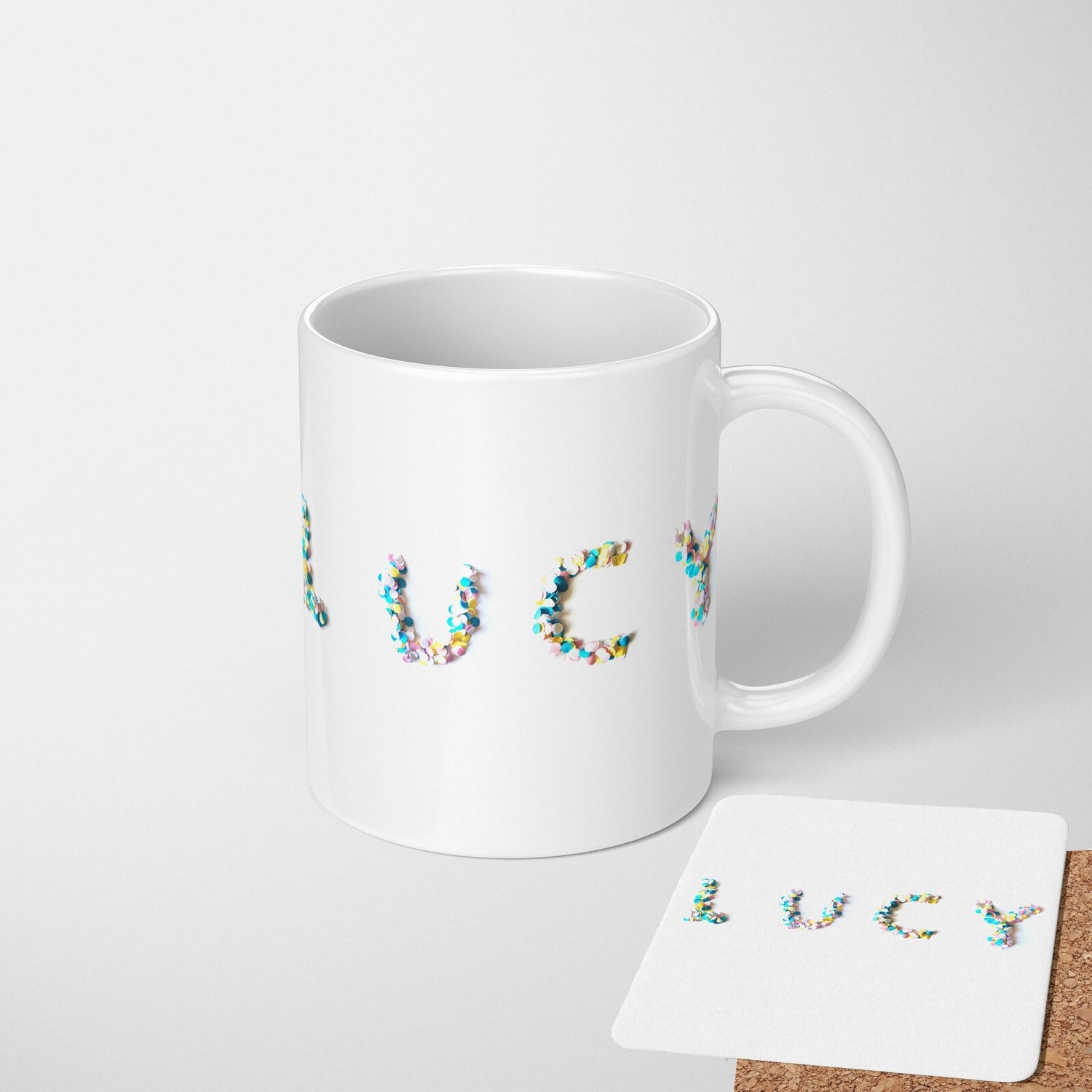 Personalised Confetti Handmade Novelty Coffee Tea Mug Coaster Gift Him Her