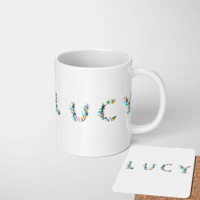 Personalised Confetti Handmade Novelty Coffee Tea Mug Coaster Gift Him Her