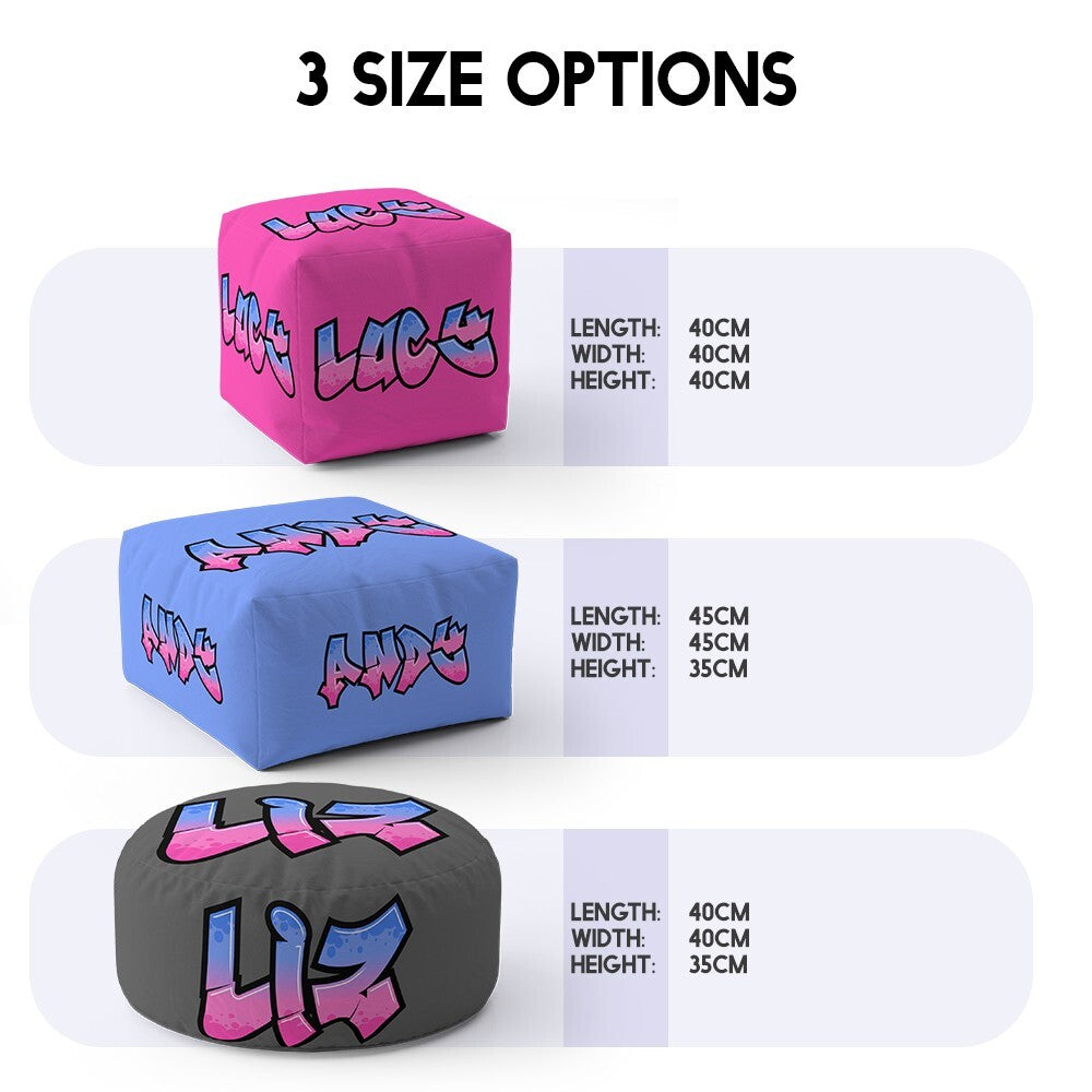 Personalised Any Name Urban Graffiti Font Ottoman Filled Pouffe Washable Cover