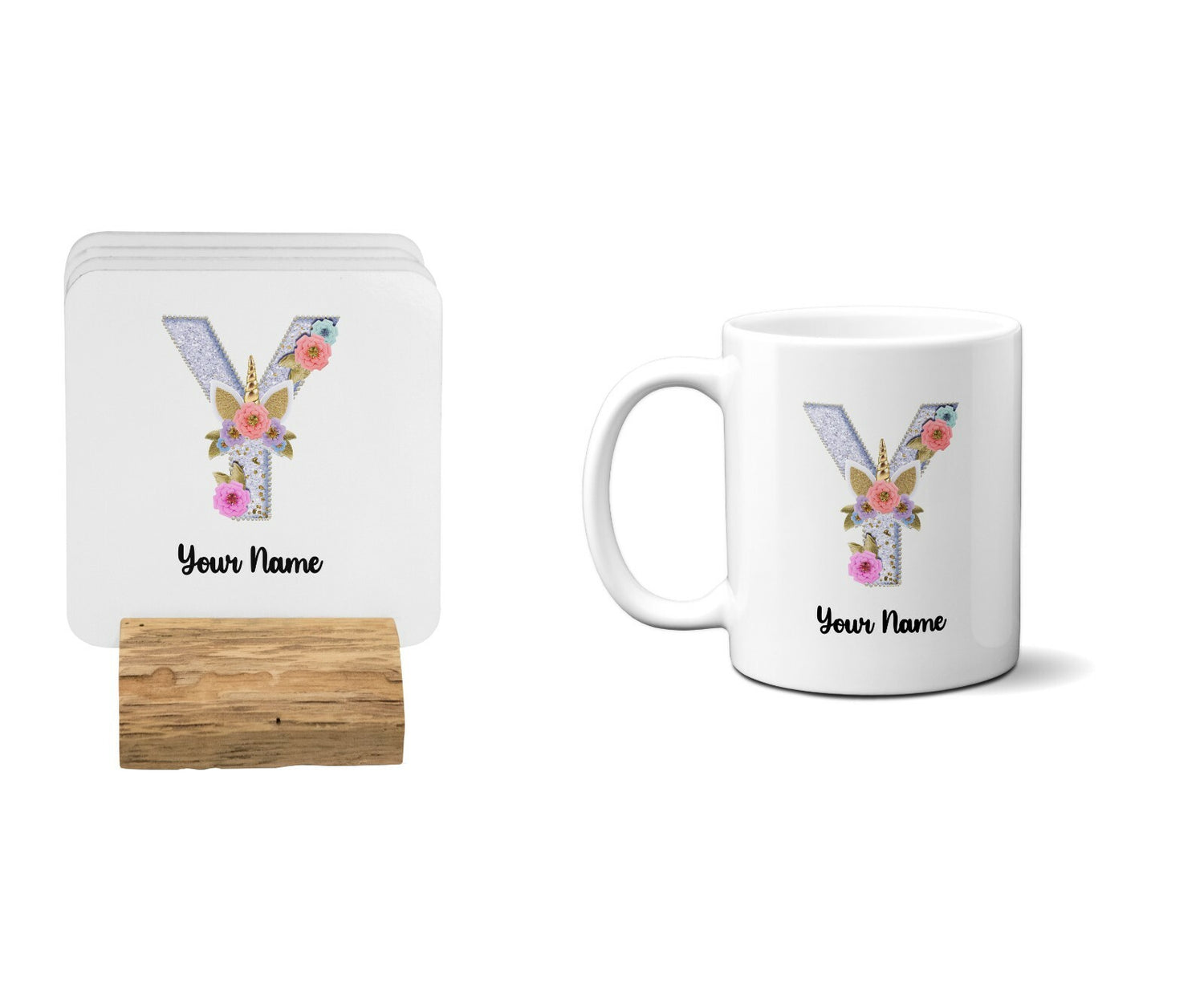 Personalised Unicorn Sparkly Kids Girls Monogram Alphabet Initial Letter Mug