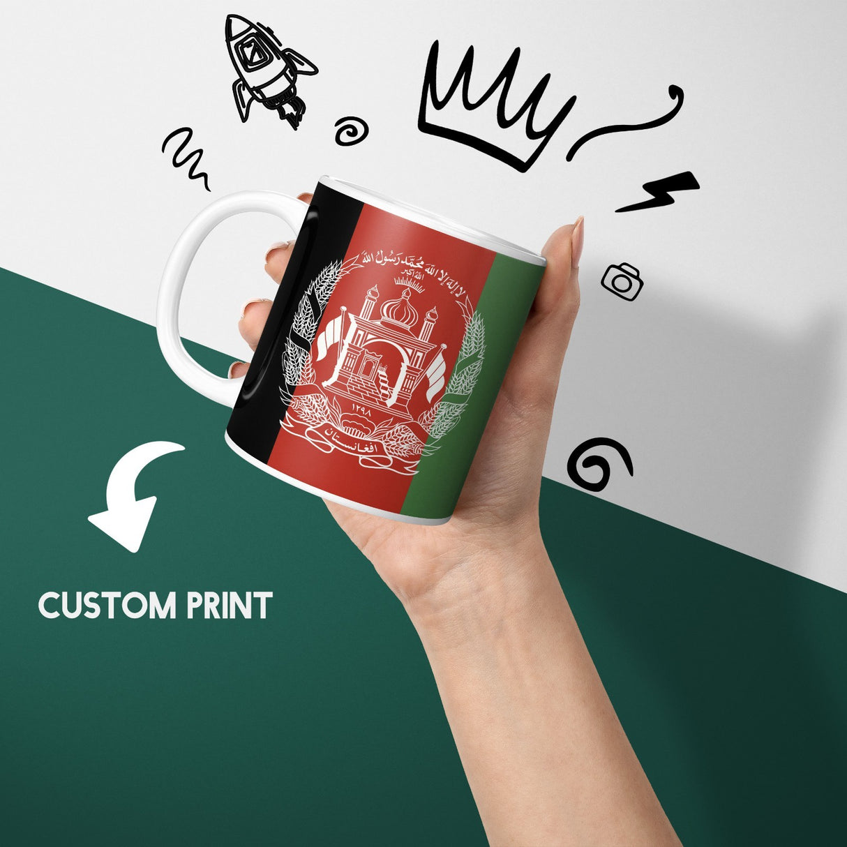 Afghanistan Flag Patriotic Coffee Tea Mug Cup Set Coaster Gift Him Her Custom