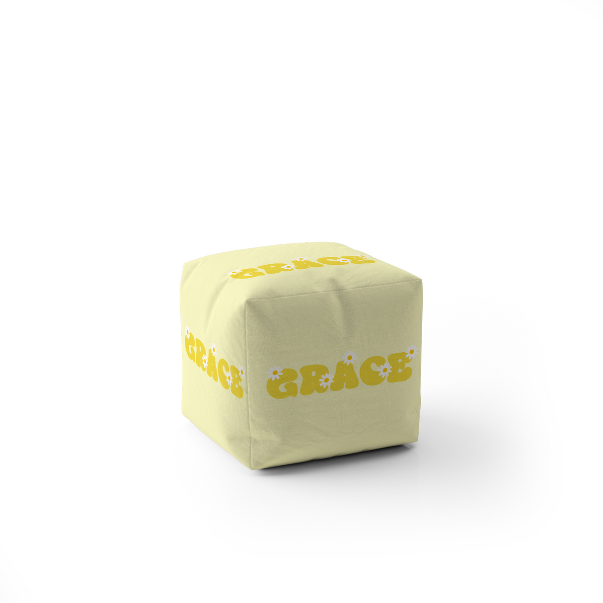 Personalised Custom Name Groovy Daisy Font Ottoman Filled Pouffe Washable Cover