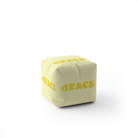 Personalised Custom Name Groovy Daisy Font Ottoman Filled Pouffe Washable Cover