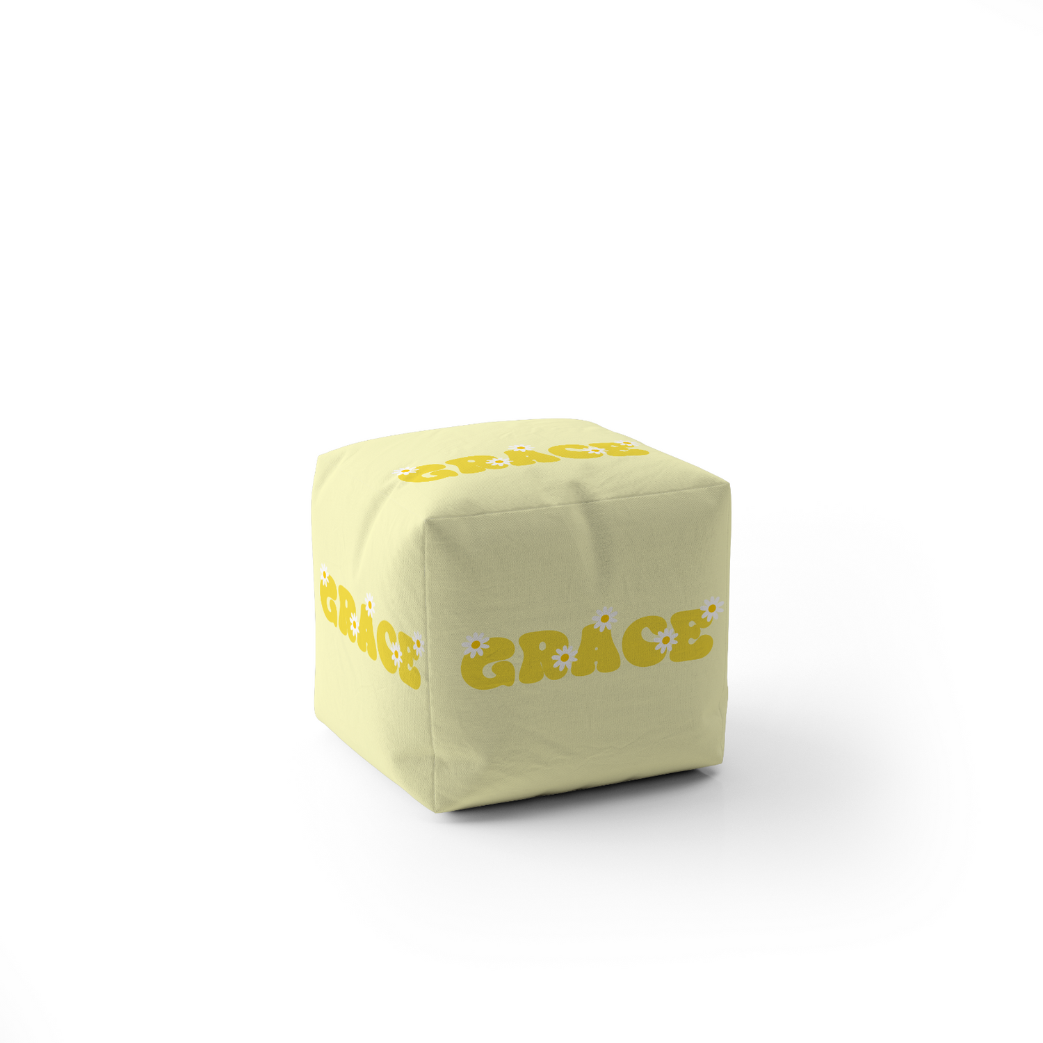 Personalised Custom Name Groovy Daisy Font Ottoman Filled Pouffe Washable Cover