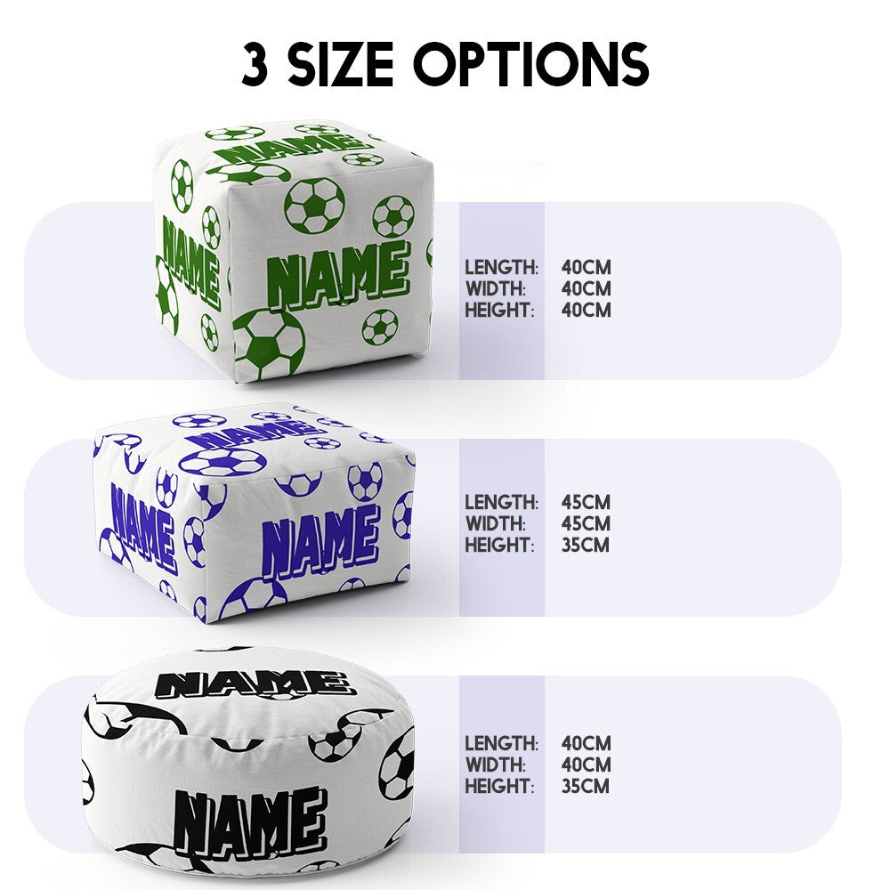 Personalised Custom Name Colour Footballers Ottoman Filled Pouffe Washable Cover