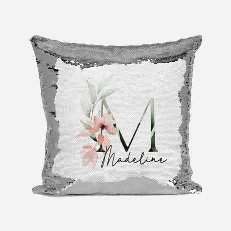 Personalised Gentle Botanical Blush Sequin Magic Cushion Cover + Pillow Kids
