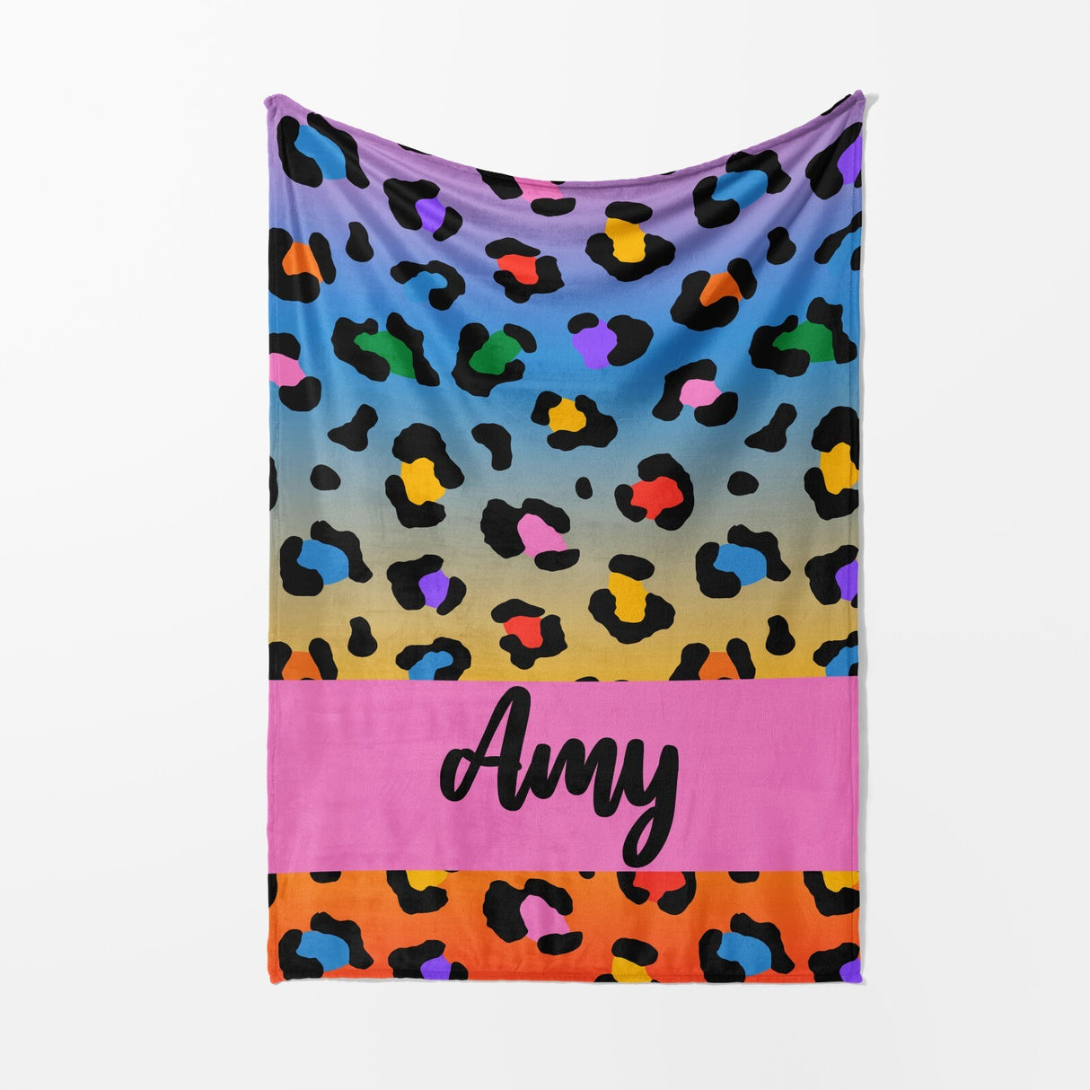 Personalised Name Leopard Spots Print Multicolour Soft Warm Fleece Blanket Decor