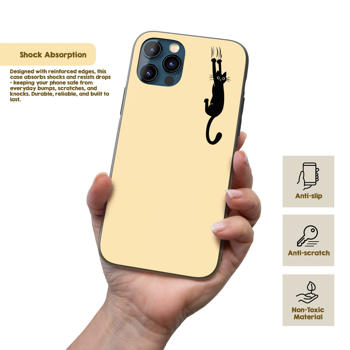 Black Cat Slipping Scratching Personalised Custom Cute Printed iPhone Black Case