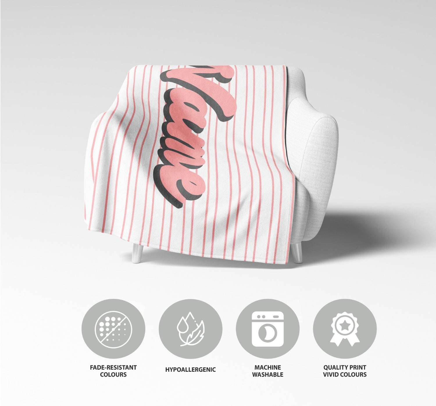 Personalised Custom Name Colour Stripe Retro Font Soft Warm Fleece Blanket Decor