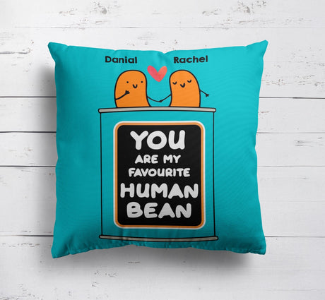 Personalised My Favourite Human Bean Name Novelty Soft Square Fill Cushion Throw