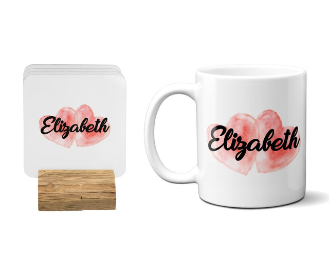 Pair of Love Hearts Coffee Tea Mug 11oz Mug And Coaster Set Option