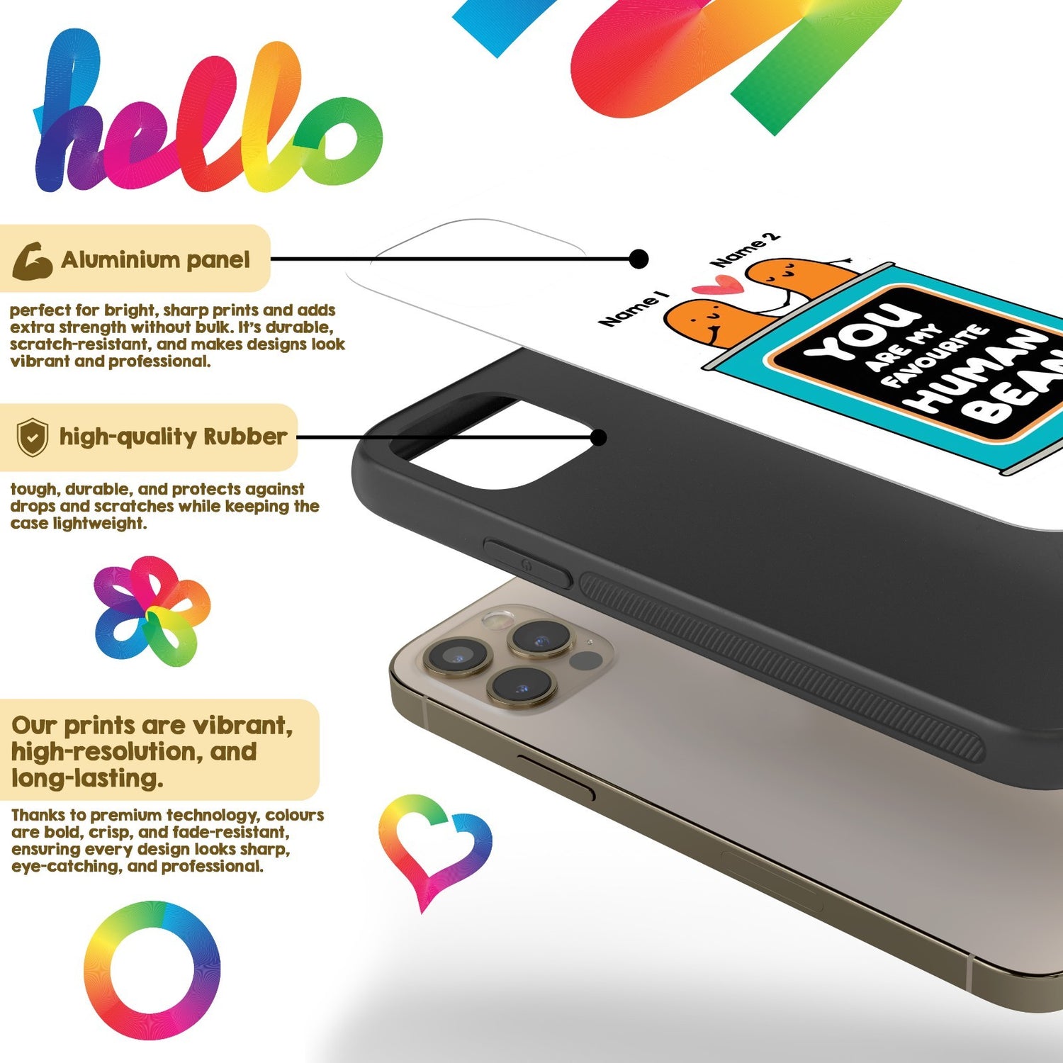 Human Bean Couple Name Cute Personalised Custom Printed iPhone Black Case Cover