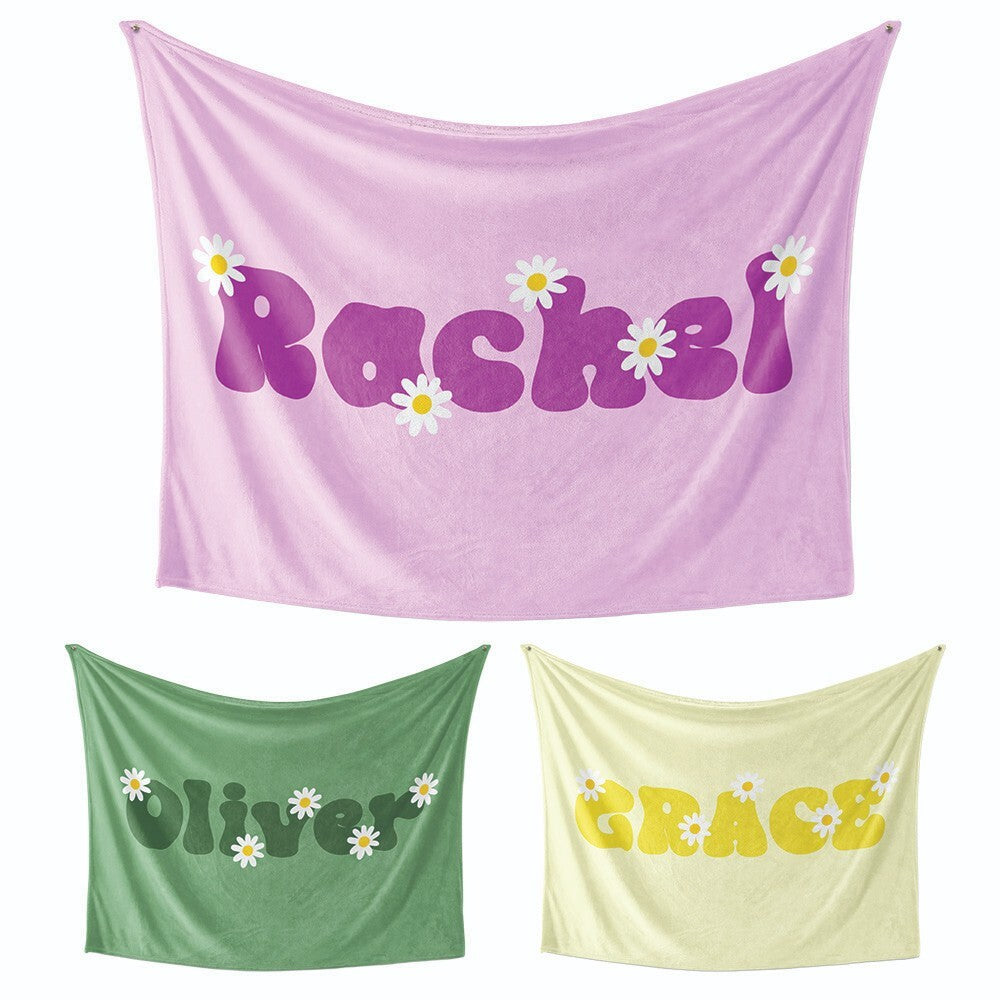 Personalised Custom Name Colour Groovy Daisy Font Soft Warm Fleece Blanket Decor