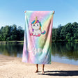 Personalised Custom Name Rainbow Unicorn Kids Absorbent Beach Bath Sheet Towel